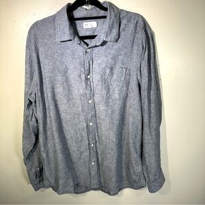 GAP men linen cotton button-down shirt XL blue collar long sleeve top preppy